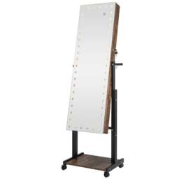 Costway Brown LED Full Length Mirror Jewellery Armoire - Size: 135 x 46cm - Wilko