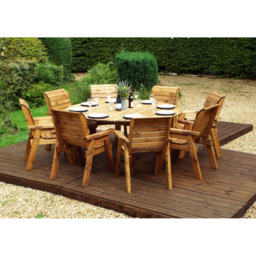 Charles Taylor Solid Wood 8 Seater Round Outdoor Dining Set with Red Cushions - Wilko - thumbnail 7