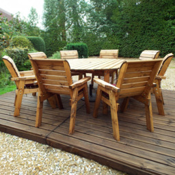 Charles Taylor Solid Wood 8 Seater Round Outdoor Dining Set with Red Cushions - Wilko - thumbnail 1