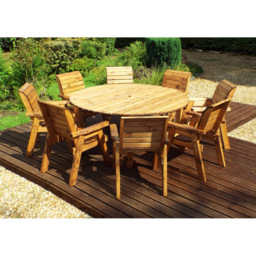 Charles Taylor Solid Wood 8 Seater Round Outdoor Dining Set with Red Cushions - Wilko - thumbnail 4