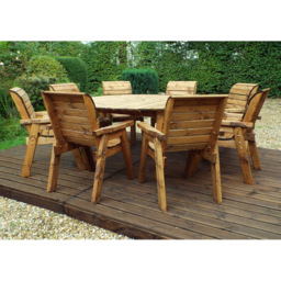 Charles Taylor Solid Wood 8 Seater Round Outdoor Dining Set with Red Cushions - Wilko - thumbnail 5