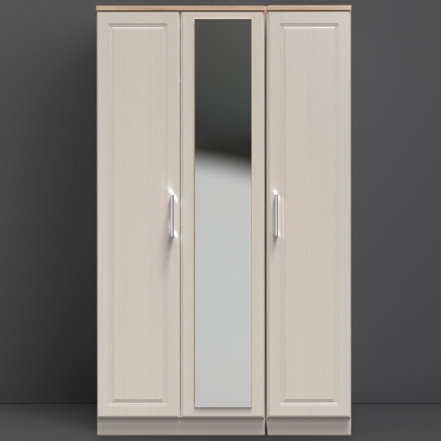 Crowndale Kent 3 Door Kashmir Ash and Modern Oak Mirror Wardrobe - White - Wilko - image 1