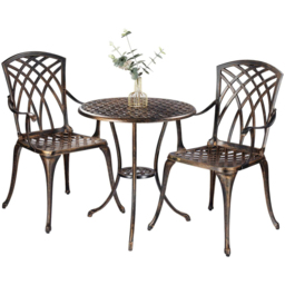 Home Source Aspen 2 Seater Brown Aluminium Lattice Patio Bistro Set - Wilko - thumbnail 3