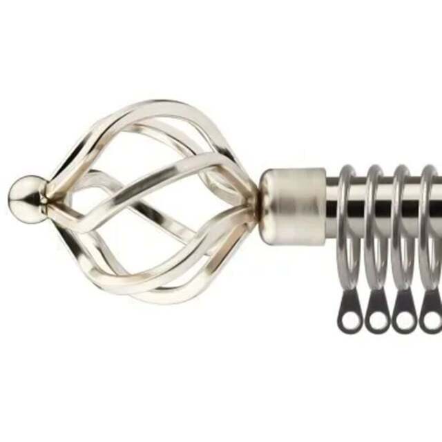 New Edge Blinds 160-300cm Extendable Brushed Silver Cage Metal Curtain Pole - Size: 160 - 300cm - Wilko - image 1