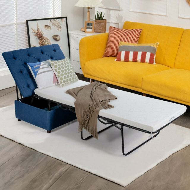 Costway Single Sleeper Blue Convertible Sofa Bed with Mattress - Wilko - image 1