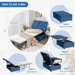 Costway Single Sleeper Blue Convertible Sofa Bed with Mattress - Wilko - thumbnail 6