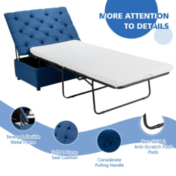 Costway Single Sleeper Blue Convertible Sofa Bed with Mattress - Wilko - thumbnail 7