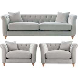 Elsie Chesterfield 5 Seater Chalk Plush Velvet Sofa Suite - Grey - Wilko - thumbnail 3