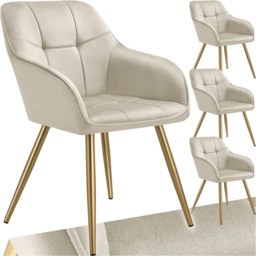 tectake Marilyn Cream and Gold Quilted Velvet Look Chair Set of 4 - Wilko - thumbnail 3