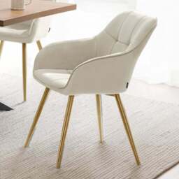 tectake Marilyn Cream and Gold Quilted Velvet Look Chair Set of 4 - Wilko
