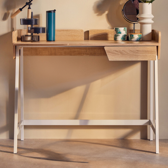 Premier Housewares Bradbury Single Drawer Natural Oak Desk - Size: 103 x 60 x 84cm - Cream - Interiors by Premier - Wilko - image 1