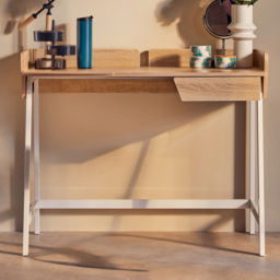 Premier Housewares Bradbury Single Drawer Natural Oak Desk - Size: 103 x 60 x 84cm - Cream - Interiors by Premier - Wilko