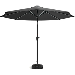 Living and Home Dark Grey Solar LED Crank and Tilt Parasol with Plastic Fillable Base 3m - Wilko