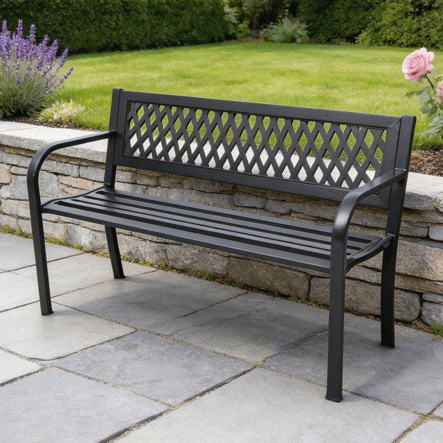 Home Source Lara 2 Seater Black Metal Garden Bench - Wilko - image 1
