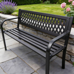 Home Source Lara 2 Seater Black Metal Garden Bench - Wilko - thumbnail 4
