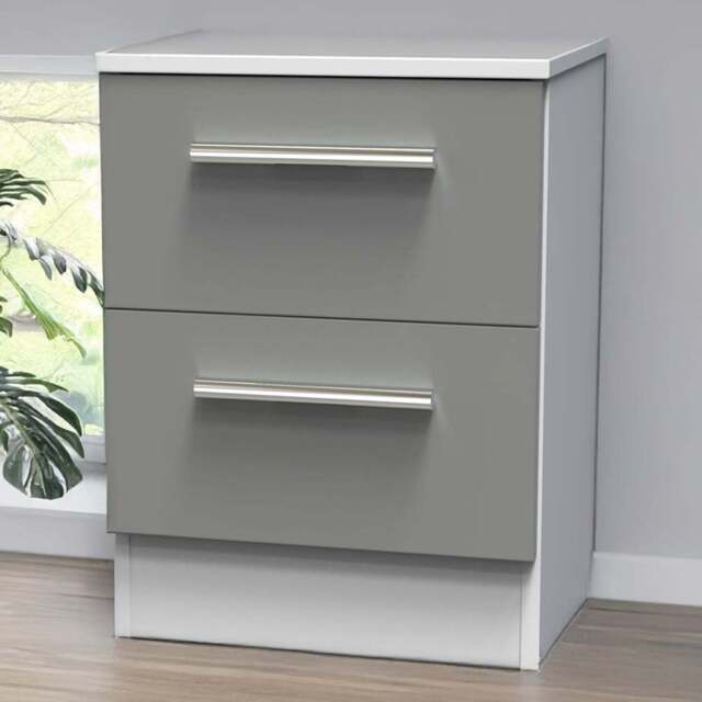 Crowndale Contrast 2 Drawer Dusk Grey and White Compact Bedside Cabinet Ready Assembled - Dusk Grey & White - Wilko - image 1