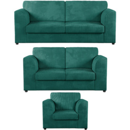 Luxor 6 Seater Teal Jumbo Cord Sofa Suite with Full Back - Green - Wilko - thumbnail 3