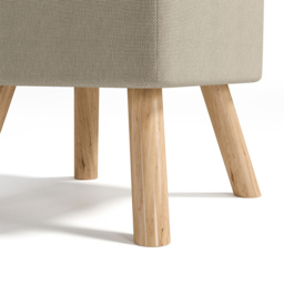 Living and Home Beige Linen Fabric Padded Wooden Leg Footstool - Size: 40 x 39.5 x 39.5cm - Cream - Wilko - thumbnail 4