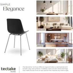 tectake Mave Set of 2 Black and Chrome Ergonomic High Backrest Dining Chair - Wilko - thumbnail 6