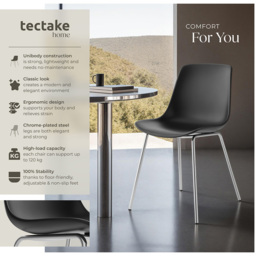 tectake Mave Set of 2 Black and Chrome Ergonomic High Backrest Dining Chair - Wilko - thumbnail 7