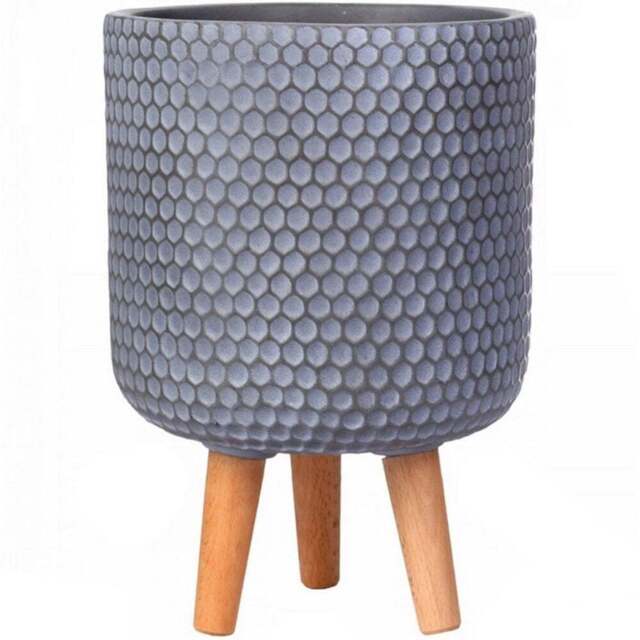 wilko Honeycomb Green Grey Cylinder Garden Indoor Planter on Legs 34cm - Instadecor - image 1