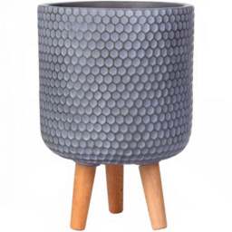 wilko Honeycomb Green Grey Cylinder Garden Indoor Planter on Legs 34cm - Instadecor - thumbnail 1