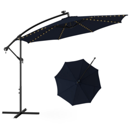 Costway Navy Solar Powered LED Patio Offset Umbrella 3.3m - Size: 303 x 303 x 243.5cm - Brown - Wilko - thumbnail 3