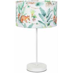 ValueLights Charlie Jungle Print Shade White Table Lamp and Bulb - Size: 43 x 25 x 25cm - Wilko