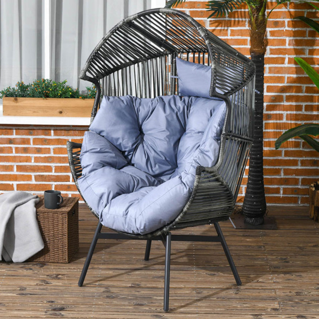 Outsunny Grey Rattan Leisure Egg Chair with Cushion - Size: 143 x 75 x 89cm - Wilko - image 1