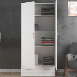 Florence Space Single Drawer 2 Door White Wardrobe - Size: 2 Door, Single Drawer - Furniture To Go - Wilko - thumbnail 1