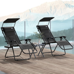 Outsunny Black Zero Gravity Folding Reclining Chair Set of 2 - Size: 113 x 65 x 89cm - Wilko