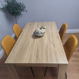 Kosy Koala 4 Seater Faux Leather Gem Pattern Dining Set Light Oak and Mustard - Multi - Portland - Wilko - thumbnail 7