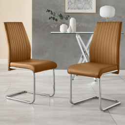 Furniturebox Fontana Set of 2 Tan and Silver Faux Leather Dining Chair - Brown - Wilko - thumbnail 1