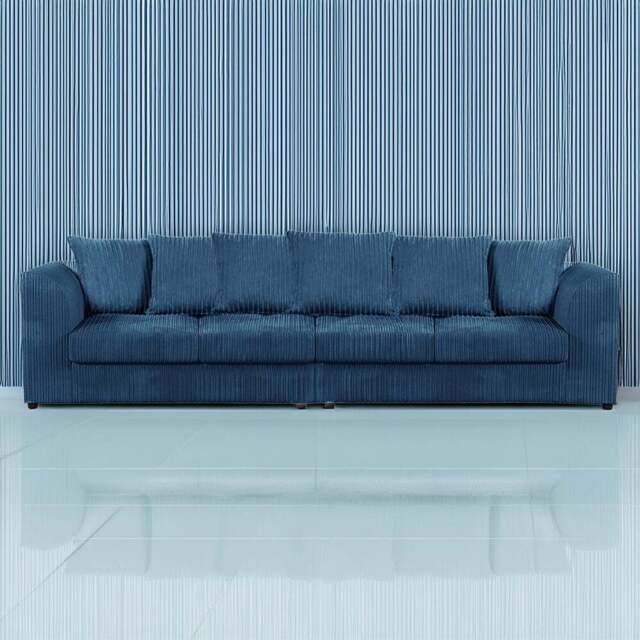 Luxor 4 Seater Marine Blue Jumbo Cord Scatter Back Sofa - Wilko - image 1