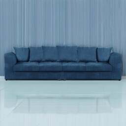 Luxor 4 Seater Marine Blue Jumbo Cord Scatter Back Sofa - Wilko - thumbnail 1