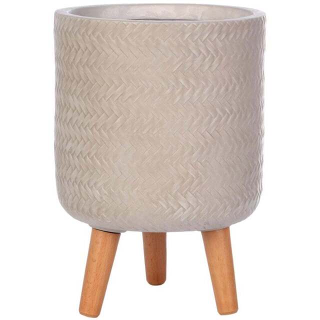wilko Plaited Style Beige Indoor Cylinder Plant Pot with Legs 35cm - Instadecor - image 1