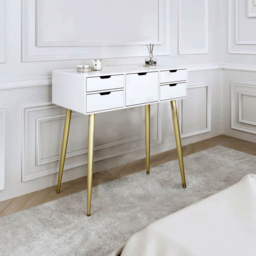 CARME Home Gabriella White and Gold Dressing Table - Size: 38 x 48 x 90cm - Wilko - thumbnail 6