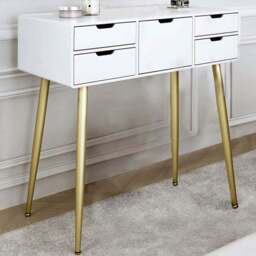 CARME Home Gabriella White and Gold Dressing Table - Size: 38 x 48 x 90cm - Wilko