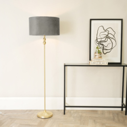 ValueLights Maggie Grey Velvet and Gold Drum Shade Candlestick LED Floor Lamp - Size: 151 x 45 x 45cm - Wilko - thumbnail 3