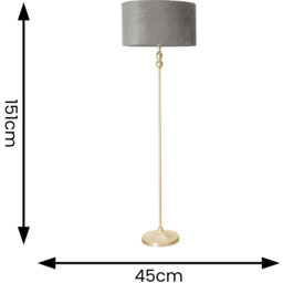 ValueLights Maggie Grey Velvet and Gold Drum Shade Candlestick LED Floor Lamp - Size: 151 x 45 x 45cm - Wilko - thumbnail 7
