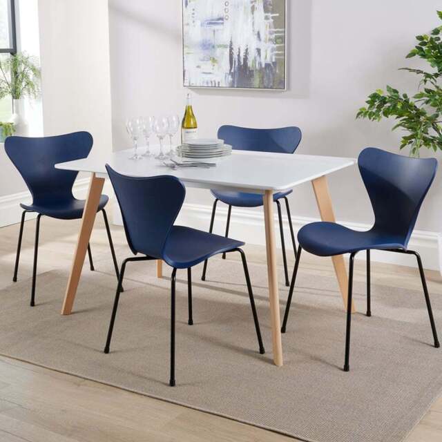 Home Source Fleur Penny 4 Seater Dining Set Blue and White - Wilko - image 1