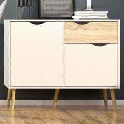 Florence 2 Door Single Drawer White and Oak Sideboard - Size: 39.1 x 98.7 x 81.7cm - Furniture to Go - Wilko