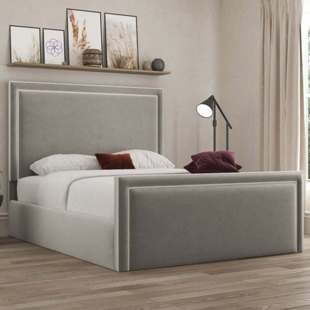 DS Living Verona Single Plush Pebble Piping Bed Frame - Grey - Wilko - image 1