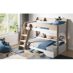 Flair Flick Triple Sleeper Oak Single Drawer Wooden Bunk Bed with Shelves - Size: Single + Small Double - Brown - Wilko - thumbnail 6