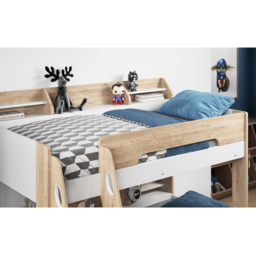 Flair Flick Triple Sleeper Oak Single Drawer Wooden Bunk Bed with Shelves - Size: Single + Small Double - Brown - Wilko - thumbnail 4