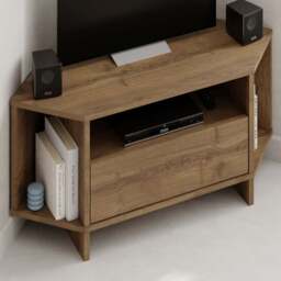 Decortie Viva 3 Shelf Single Cabinet Dark Oak Finish Modern Corner TV Stand - Size: 45.3 x 95.7 x 35.4cm - Brown - Wilko - thumbnail 1