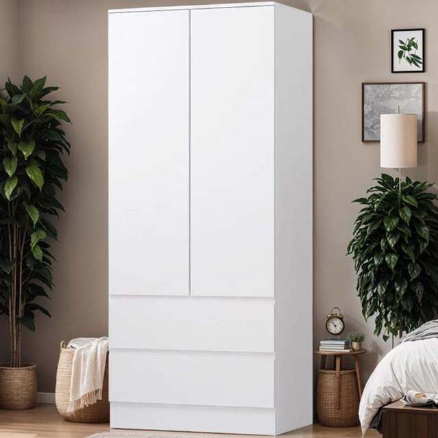 FWStyle Stora 2 Door 2 Drawer Matt White Wardrobe - Size: 2 Door, 2 Drawer - Wilko - image 1