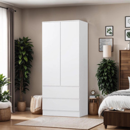 FWStyle Stora 2 Door 2 Drawer Matt White Wardrobe - Size: 2 Door, 2 Drawer - Wilko - thumbnail 5