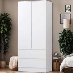 FWStyle Stora 2 Door 2 Drawer Matt White Wardrobe - Size: 2 Door, 2 Drawer - Wilko - thumbnail 1