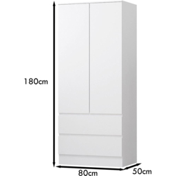 FWStyle Stora 2 Door 2 Drawer Matt White Wardrobe - Size: 2 Door, 2 Drawer - Wilko - thumbnail 7